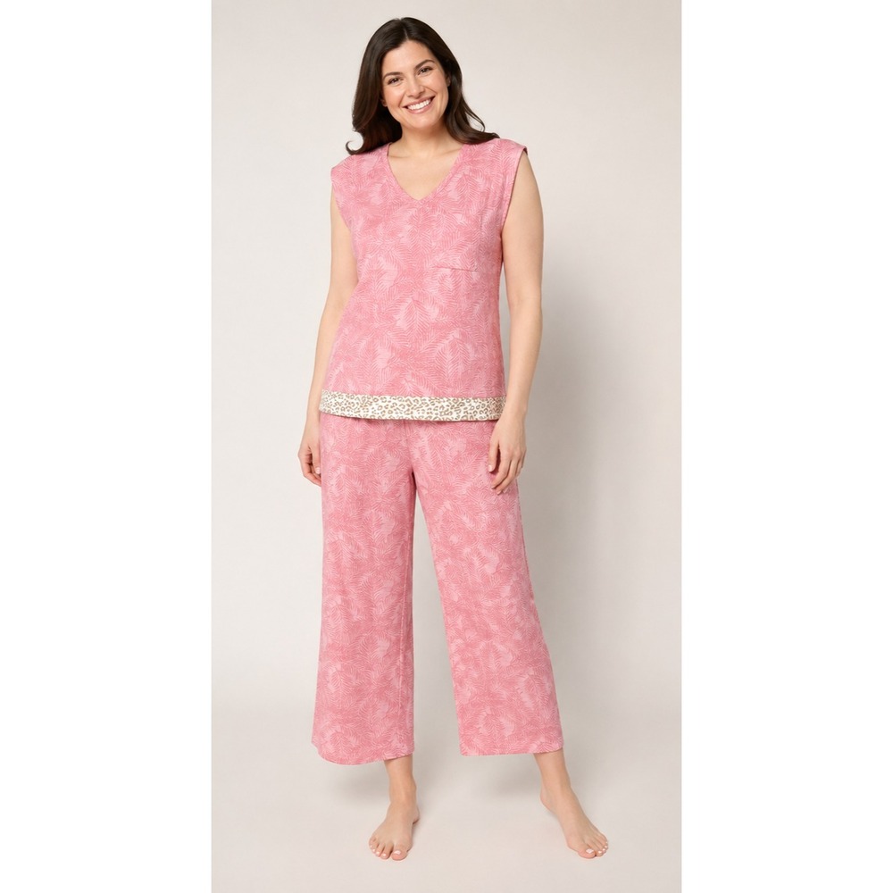 MUK LUKS Jacauard Rib Two-Piece Lounge Set Sunset Palm, X-Small   #12C